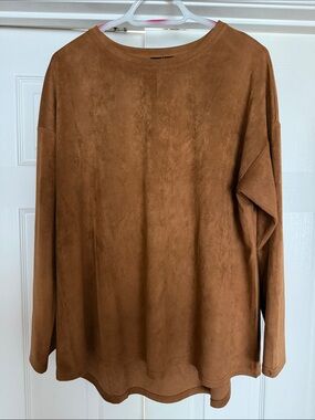 Joh. Faux Suede Chestnut Brown Long Sleeve Top
